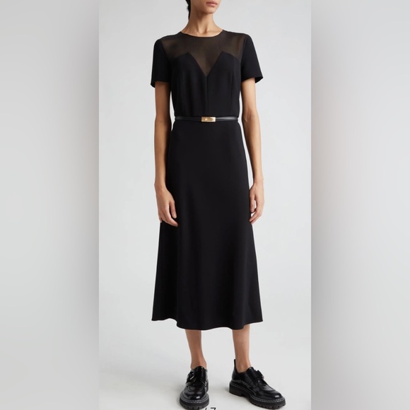 Max Mara Studio Asturie Mixed Media Black Belted Dress size 4 NWT - Picture 1 of 15